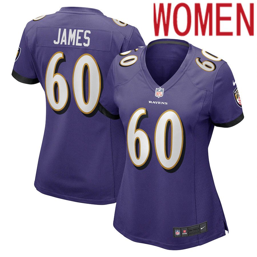 Women Baltimore Ravens #60 JaWuan James Nike Purple Game NFL Jersey->women nfl jersey->Women Jersey